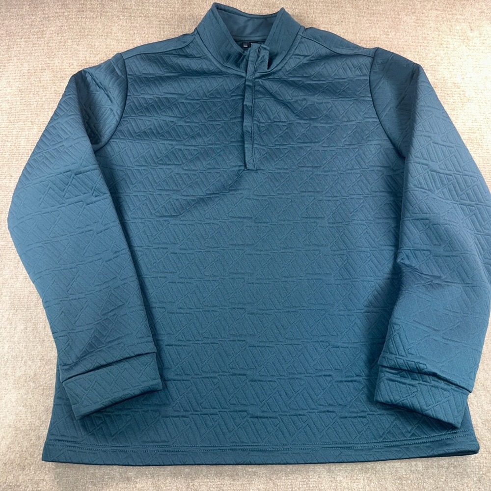Adidas Mens Geometric Quilted Quarter Zip Pullover Teal Blue Large L 6830